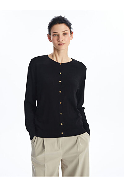 LC Waikiki Crew Neck Plain Long Sleeve Women's Knitwear Cardigan