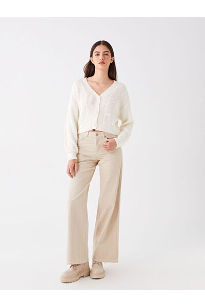 LC Waikiki V-Neck Self Patterned Long Sleeve Women's Knitwear Cardigan