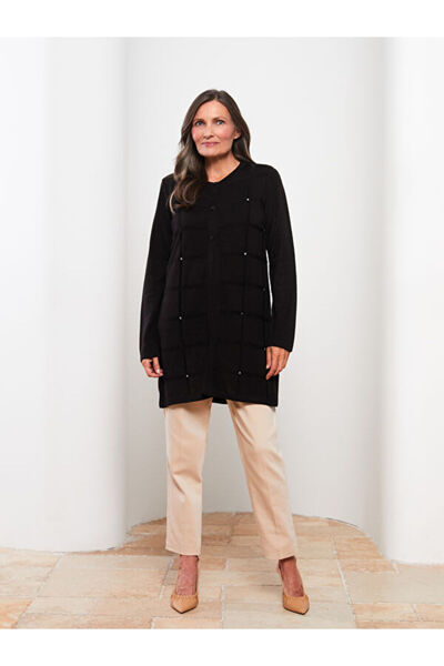 LC Waikiki Crew Neck Sequin Embroidered Long Sleeve Women's Knitwear Cardigan