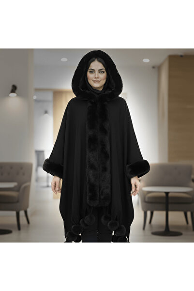 alqarat shawl/poncho trimmed with faux fur