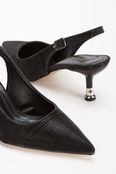 Miss Mitto Women's Black Waterway 5 cm Thin Galvanized Heeled Comfortable Stiletto