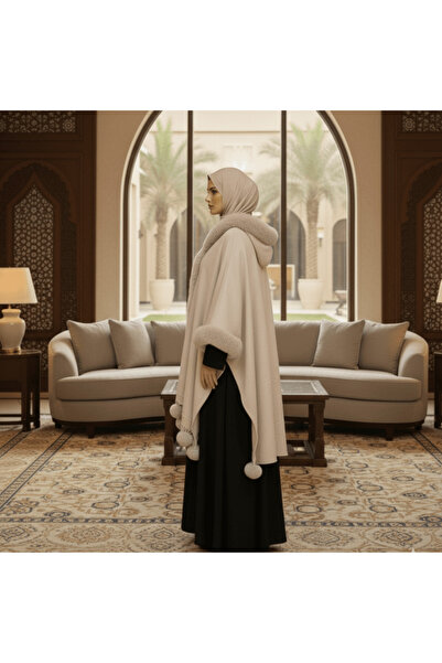 alqarat shawl/poncho trimmed with faux fur