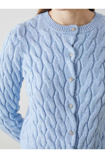 LC Waikiki Crew Neck Self Patterned Women's Knitwear Cardigan