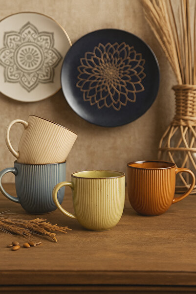 PORLINE Kadikizi 4 Pieces Calma Noma 4 Person Porcelain Cup Set 240 Cc