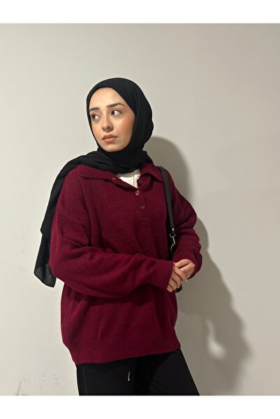 moda çağdaş Polo Yaka Düğmeli Triko Kazak