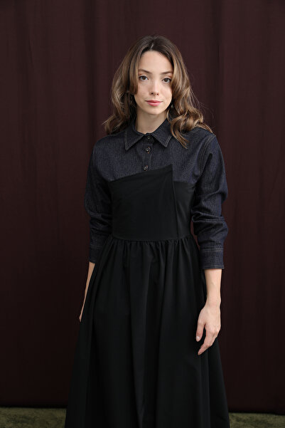 Modamorfo Women's Denim Detailed Asymmetrical Cut Dress - 32414Elb