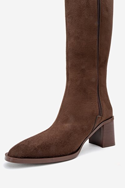 LuviShoes Venia Brown Suede Women's Thick Heeled Boots