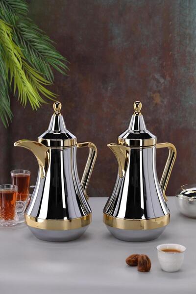 aljahwari ترامس شاي وقهوه قزاز من الداخل نيكل ٢ حبه المقاس ١ لتر حفظ حراره اكثر من ١٥ ساعه