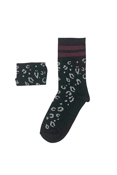 FENRA STUDIO Women's Cotton Leopard Printed Anthracite Circular Daily Socks