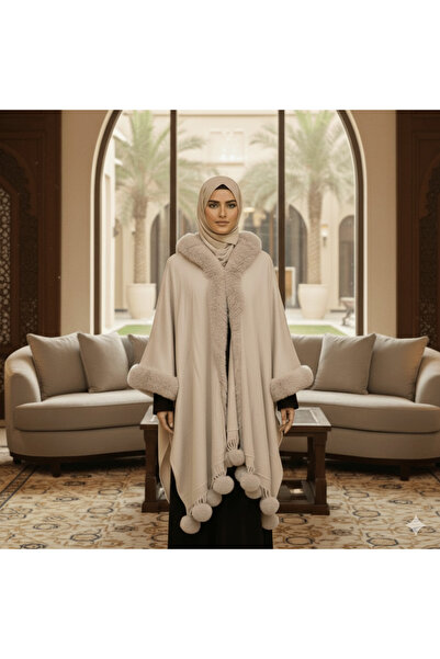 alqarat shawl/poncho trimmed with faux fur