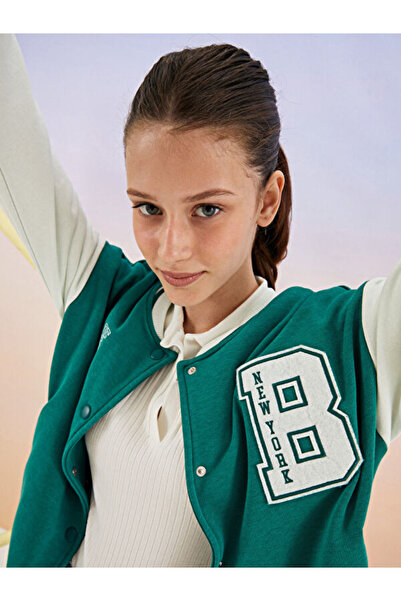 LC Waikiki Crew Neck Embroidered Long Sleeve Women's Bomber Sports Cardigan