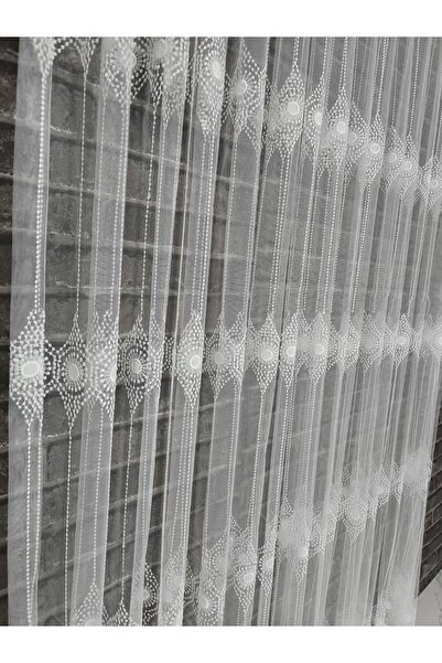 MİR PERDE MODEREN GÖZ DESENLİ BRODE TÜL PERDE 1/3 SIK PİLELİ HAFİF GREMAJLI