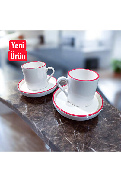Ganita home Kahve Fincanı Zarif Kırmızı Renk Double Boy 2 Kişilik 4 Parça