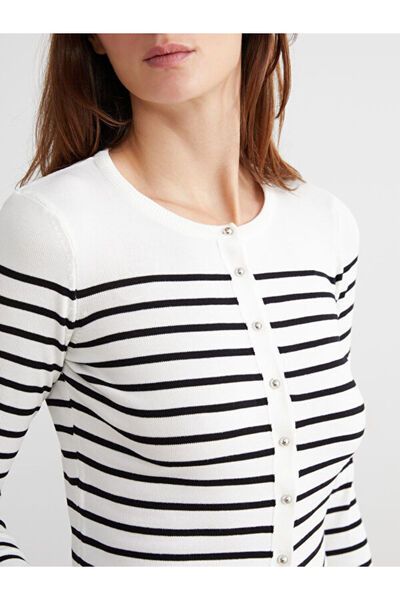 LC Waikiki Crew Neck Striped Women's Knitwear Cardigan