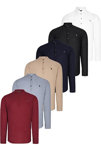 Dewberry Set of Six G783 Judges' Collar Shirt-Black-White-Dark Blue-Grey-Beig...