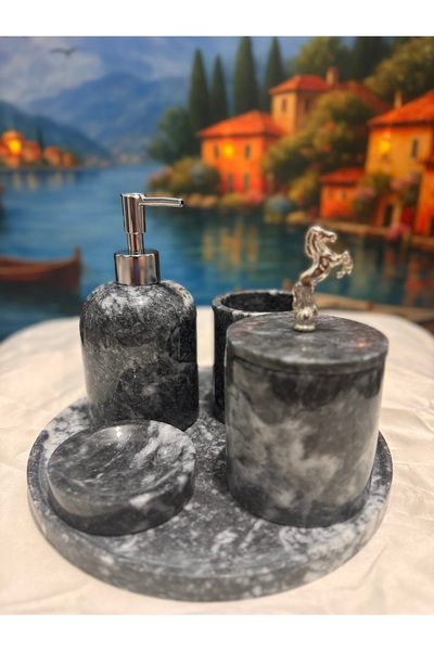 Home 🌟   آخر قطعة واحدة! طقم حمام من الرخام الأسود مكون من 5 قطع - حجر طبيعي...