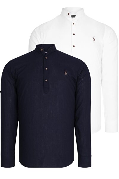 Dewberry Double Set G783 Judgment Collar Shirt-White-Dark Blue