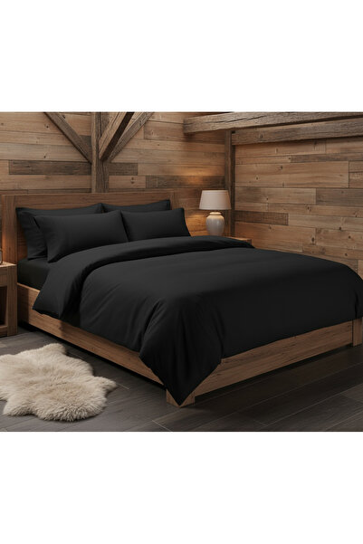 Brava Casa Pure Comfort Double Bed Linen, 6 Pieces, Fine, Immaculate Black, Minimalist, BravaCasa