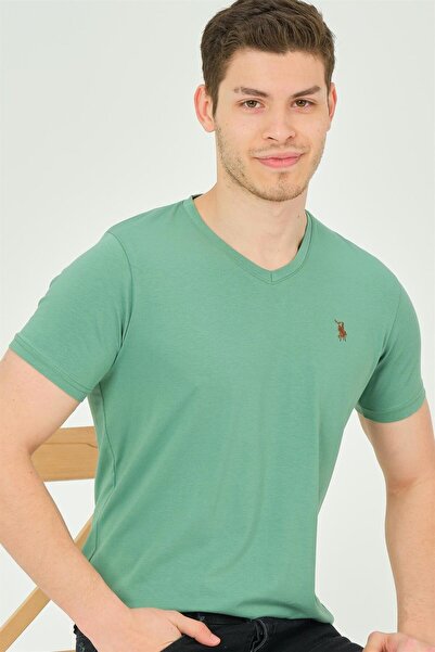Dewberry T8568 V-Neck Men's T-Shirt-Solid Light Green