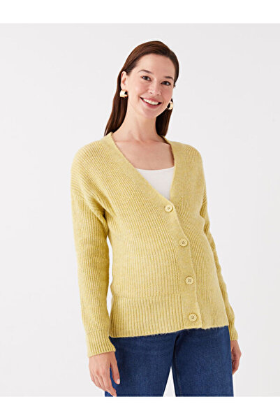 LC Waikiki V-Neck Plain Long Sleeve Maternity Knitwear Cardigan