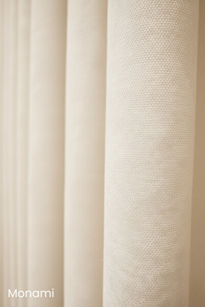 Monami Luxury First-Class Honeycomb Velvet Textured Cream Island Floor Curtain
