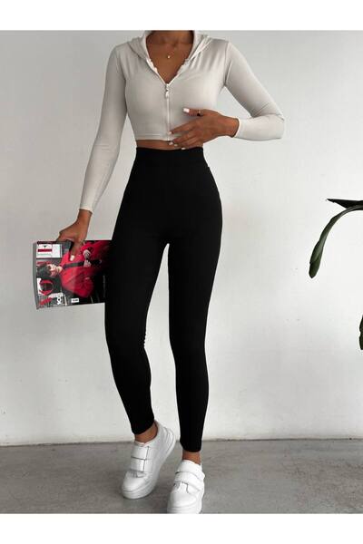 MİSPİER Women's Black Raised Ribbed Leggings