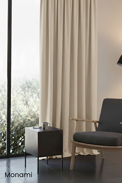 Monami Luxury First-Class Honeycomb Velvet Textured Cream Island Floor Curtain