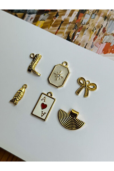 roshel 6 Adet Altın Kaplama Kolye Ucu Charm (6 adet Çelik Halka Gönderilmekte...