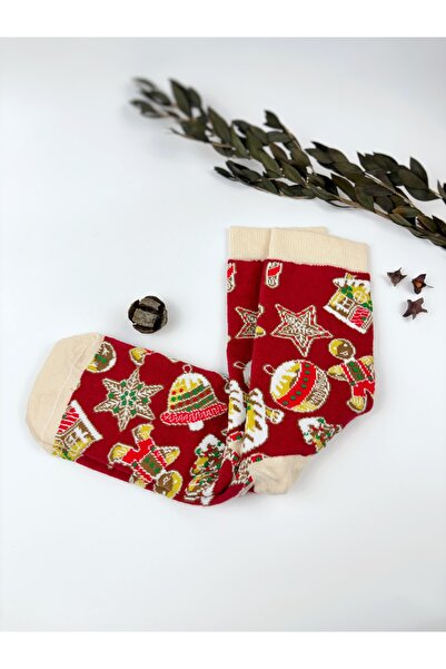 Atölye Merdiven Новогодишен подаръчен комплект за възрастни, унисекс, с мотиви, бордо чорапи и гривна (в подаръчна опаковка)