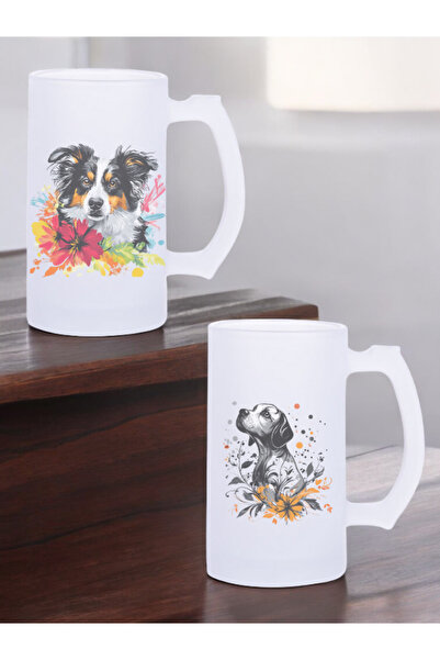 lili hediyelik Dog 2-Piece Tall Beer Glasses - Beer Glasses with Handles, Mug Beer Glasses, Designer Beer Glasses