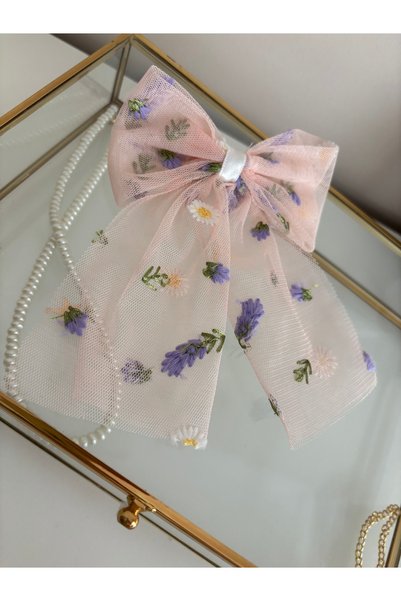Minia Tulle Bow Buckle with Daisy Embroidery