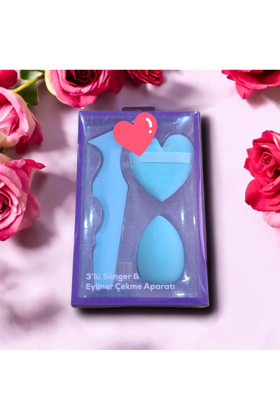 Marka Cilt bakım seti pudra fondöten süngeri ve eyeliner çekme aparatı seti