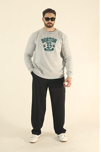 EydaMoon Men's Winter Boston Printed Regular Crew Neck Sweatshirt