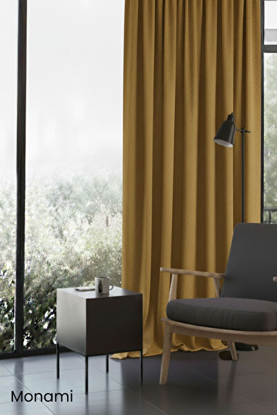 Monami Luxury First-Class Honeycomb Velvet Textured Mustard Adafon Curtain