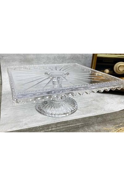 COCEM Glass Square Cake Stand |   Stylish Pedestal Serving Plate |   Pasta Cookie Presentation Holder |   Elegant Design