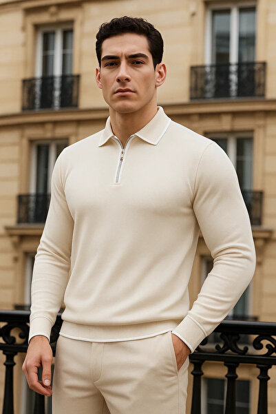 comstar Чоловіча модна футболка з довгими рукавами, коміром-поло та блискавкою