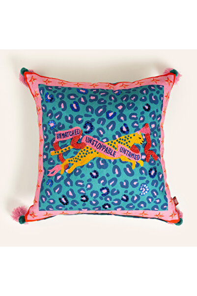 Zsa Zsa Zsu Ghunı Püsküllü Nakışlı Pamuk Dolgulu Kırlent 50x50 Cm Yeşil