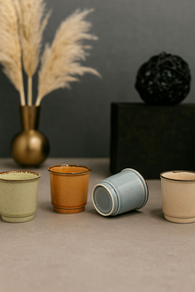 PORLINE Kadikizi 4 Piece Calma Cozy 4 Person Porcelain Handleless Espresso Cup Set