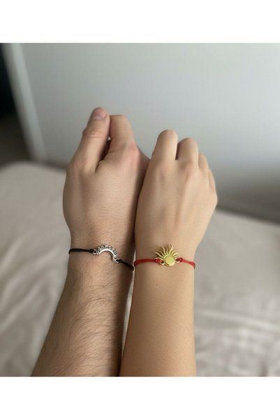 Misens 2-Piece Moon and Sun Day and Night I Am with You Dear Love Couple Relationship Gift Bracelet