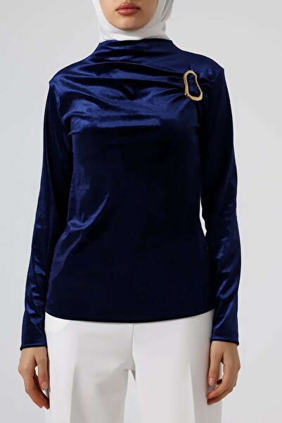Sabr Bluză din catifea cu cataramă pe jumătate de gât – Bluză elegantă și la ...