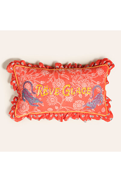 Zsa Zsa Zsu Ghunı Fırfırlı Nakışlı Pamuk Dolgulu Kırlent 30x55 Cm Turuncu