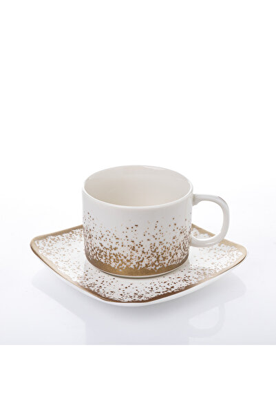 Malooki Set 2 Porcelain Coffee Cups 150 ml with Square Saucer – Gold Gradient