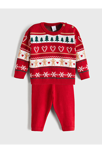 LC Waikiki Crew Neck Christmas Themed Baby Girl Sweater and Leggings