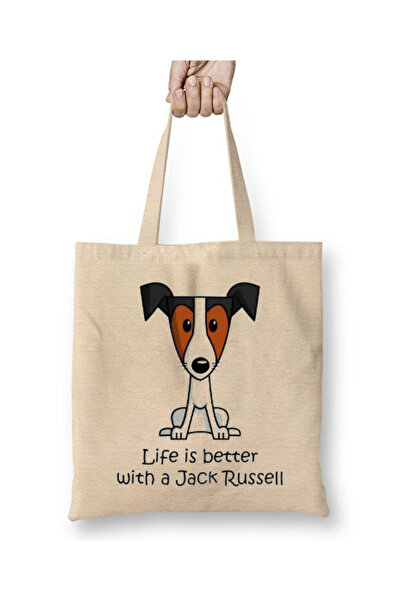 Toyaso Jack Russel Dogs Dog Life Is Better White Cloth Bag Long Handle Shopping Bag Beach Bag