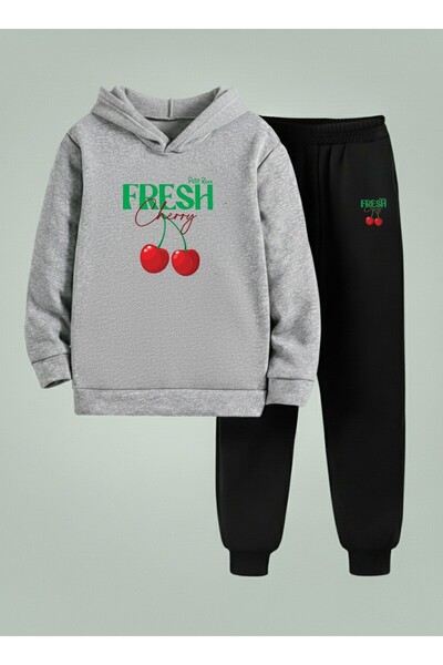 LORVEX Hanorac cu glugă pentru fete tricou - Set trening PETIT CHERRY imprima...