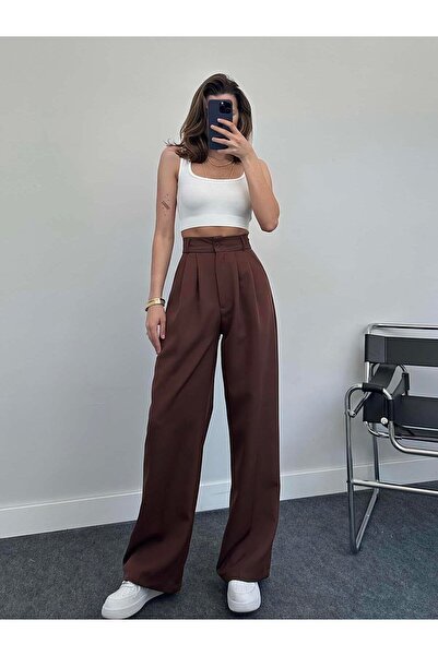 Bak'ap High Waist Pleated Plaszo Fabric Trousers