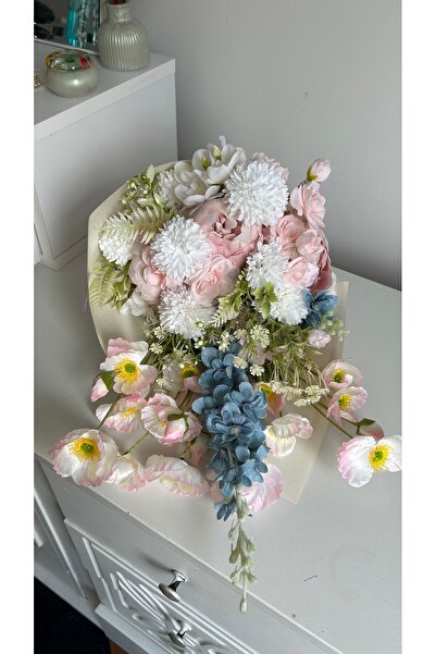 Voya garden Yapay Çiçek Buketi – Pembe Beyaz Şakayık ve Mavi Ortanca Aranjman...