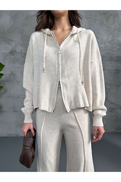 Elif Özbey Butik Stone Hooded Double Zipper Suit