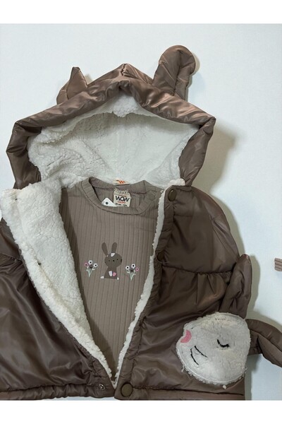 MİLAYS LİFE HOME COLLECTİON Baby Girl 3-Piece Set with Rabbit Embroidery and Pockets, 100% Cotton. Welsoft Lamb Lining Inside the Coat