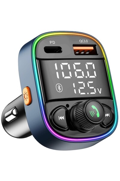 TICUSAN Transmițător FM auto Bluetooth 5.0, încărcător QC 3.0 USB-C, dispozitiv hands-free, LED RGB, afișaj tensiune